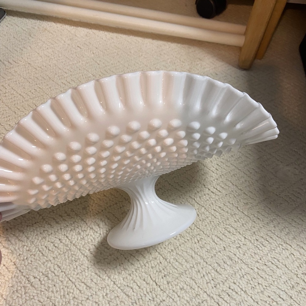 Hobnail milk glass banana basket. No chips